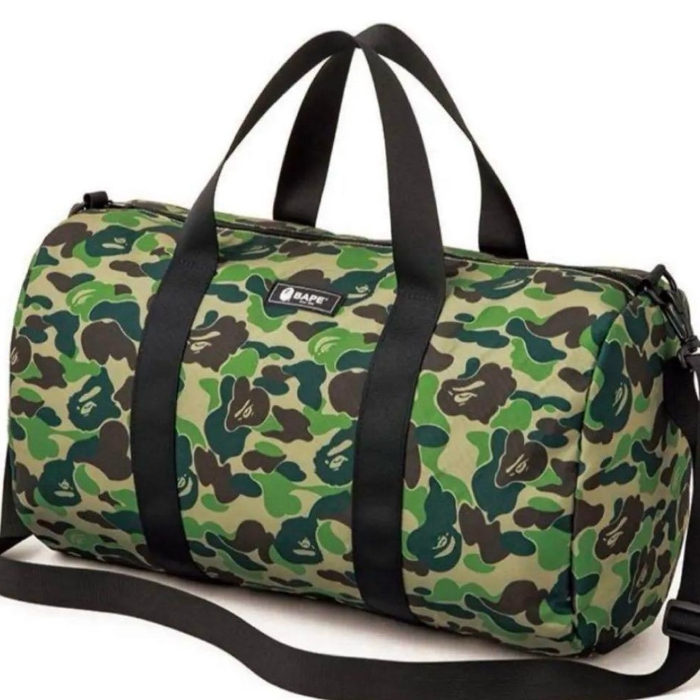 Bape Green and Black Camouflage Duffel Bag
